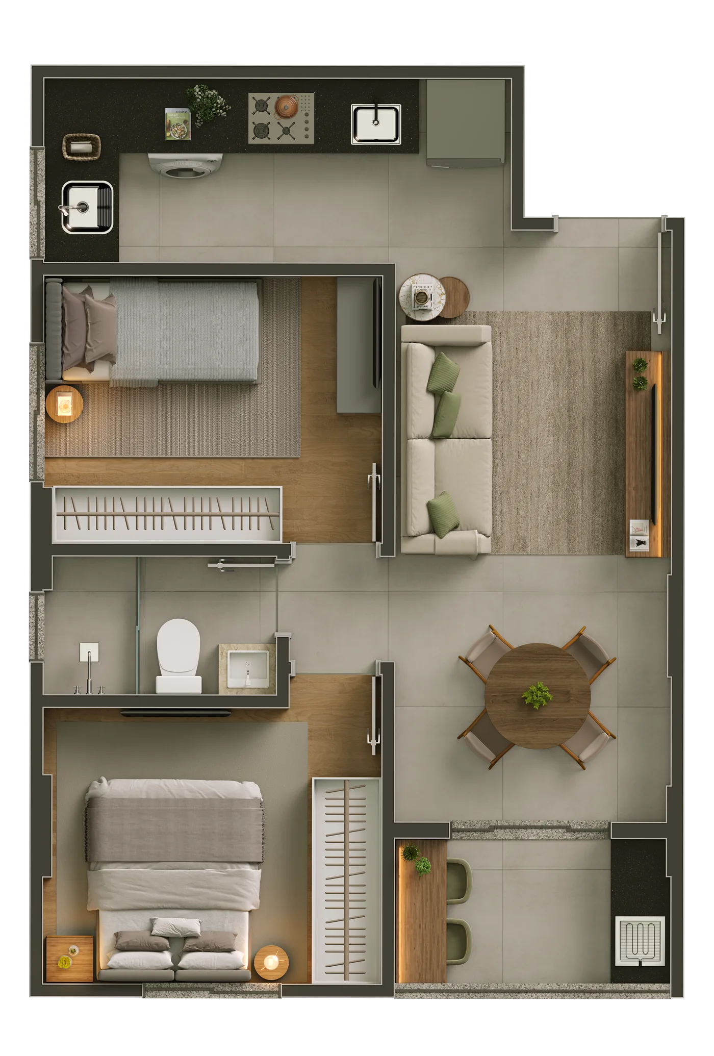 Planta humanizada do apartamento final 1 e 2